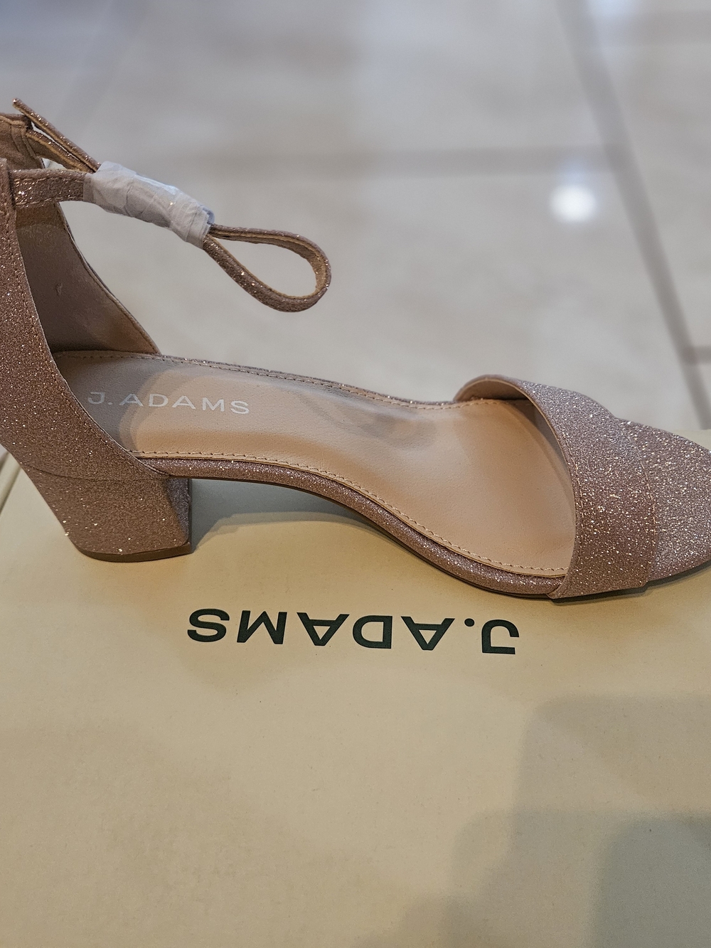 Adams Pink Glitter Block Heel Sandal with Ankle Strap